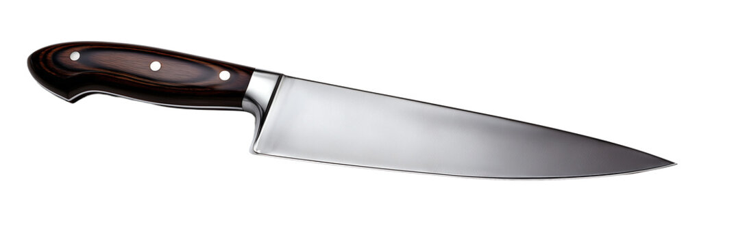 Sharp chef knife with dark wood handle