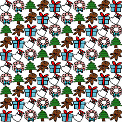 seamless pattern hand drawn Christmas cartoon seamless ,  tree, star on top, merry Christmas