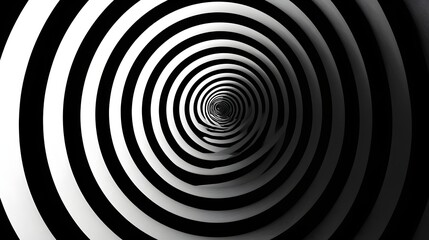 Obraz premium Concentric black and white rings create a dizzying optical illusion effect leading into a vanishing point