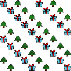 diagonal seamless pattern hand drawn Christmas cartoon seamless ,  tree, star on top, merry Christmas