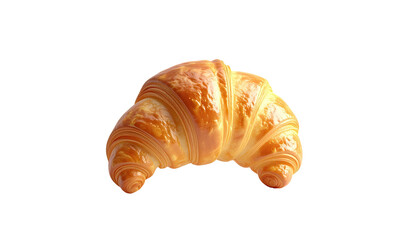 A golden, flaky pastry with a crescent shape, isolated against a stark black background