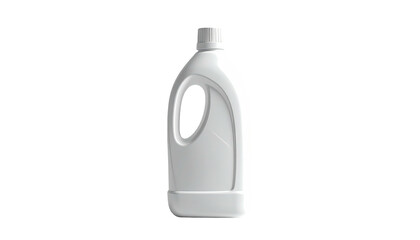 A white detergent bottle on a black background, with handle and cap