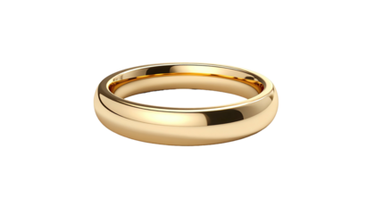 Gleaming gold band ring against a stark black backdrop, reflecting light