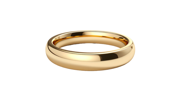 Gleaming gold band ring against a stark black backdrop, reflecting light - Powered by Adobe