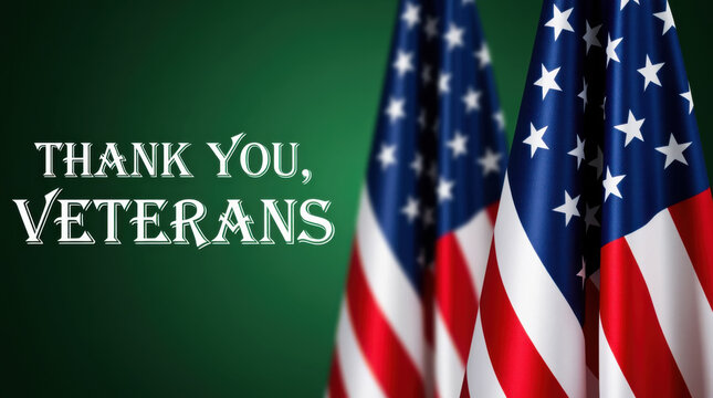 American flag with 'Thank You, Veterans' message on a green background