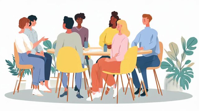 Diverse Group of People Enjoying a Casual Meeting Around a Table Conversation and Community
