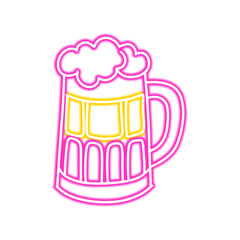 Neon Beer Mug Glowing Sign.