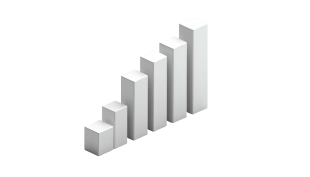 Ascending white 3D bar chart, suggesting growth and progress against a black backdrop