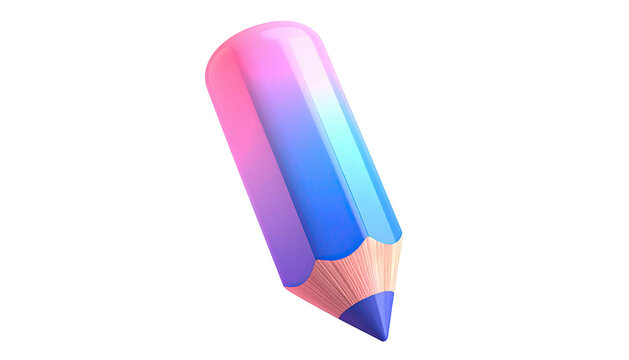 A 3D rendered, shiny, color-gradient pencil, hovering against a black backdrop