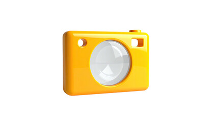 A bright yellow cartoon camera isolated on a black background, 3D-rendered
