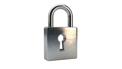 Shiny, metal padlock with a raised loop, isolated against a stark black backdrop