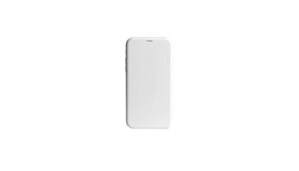 A minimalist white rectangular phone on a solid black background