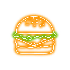 Neon Glow Burger Outline Illustration.