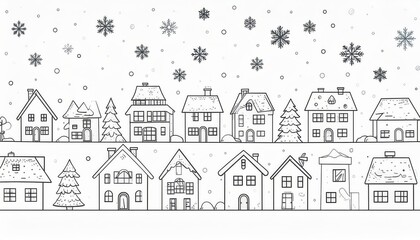 Fototapeta premium Snowy Village Houses Coloring Page