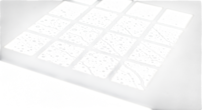 Abstract white grid pattern with textured squares isolated on transparent background