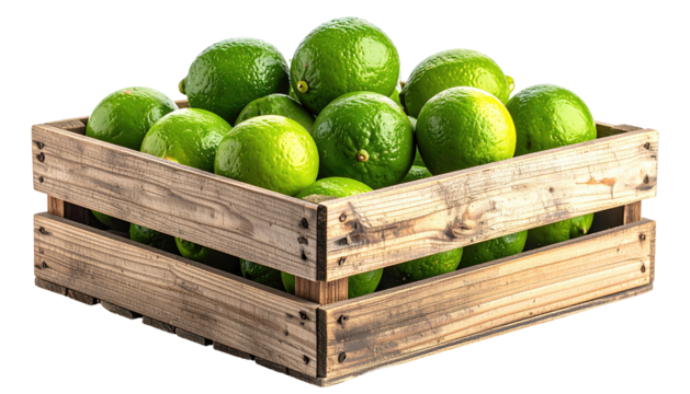 Limes in a wooden crate, close-up
