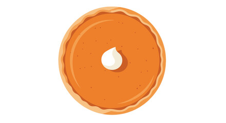 A top-down view of a pumpkin pie with a dollop of whipped cream in the center.