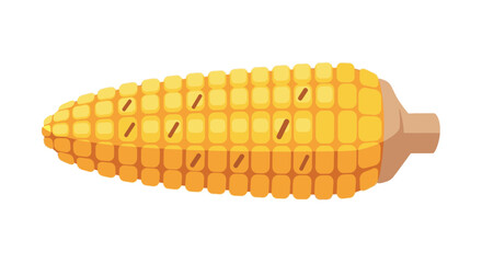 A close-up illustration of a ripe ear of yellow corn with visible kernels and a brown stem.