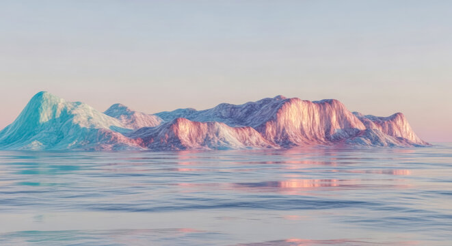 Serene arctic landscape with icebergs reflecting soft pastel sunrise colors - Powered by Adobe