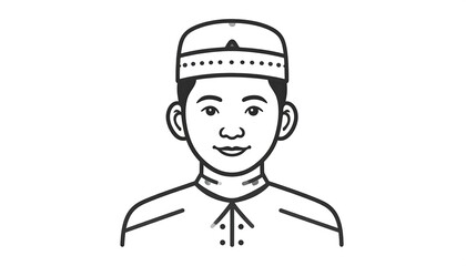 Obraz premium Illustration of a Muslim man wearing a traditional peci hat.