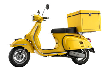 Yellow scooter with a cargo box, perfect for delivery services and urban transport, offering a practical and stylish mobility solution for businesses.