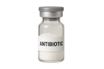 Vial containing antibiotic powder with transparent background