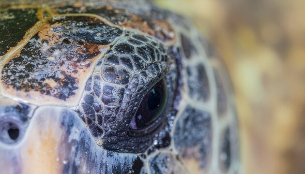 Close-up view of a sea turtle's eye, showcasing intricate detail and texture.
