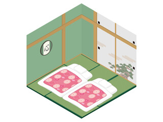 日本の旅館の部屋と布団
