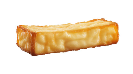 Golden brown rectangular piece of fried halloumi cheese isolated on transparent background
