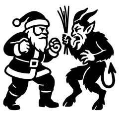 Fototapeta premium Santa Claus facing Krampus in a festive showdown, a modern take on holiday lore and traditions