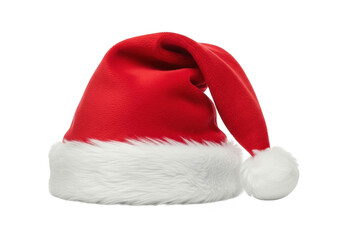Red santa hat with white fur trim isolated on transparent background