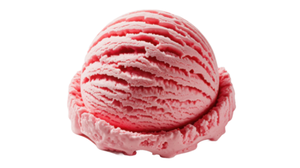 A single scoop of pink strawberry ice cream isolated on transparent background