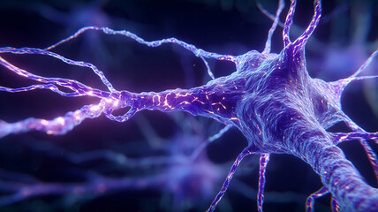 An illuminated neuron extending electrical impulses across its branches to represent neural communication, cognitive function and the foundation of biological intelligence.

