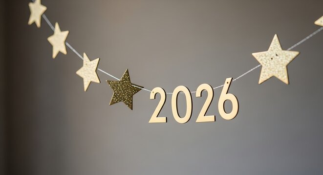Golden star garland with the year 2026 decoration