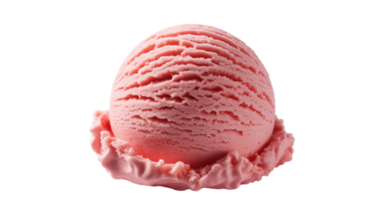 A single scoop of pink strawberry ice cream isolated on transparent background