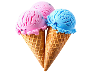 Dual ice cream cones, pink and blue treats
