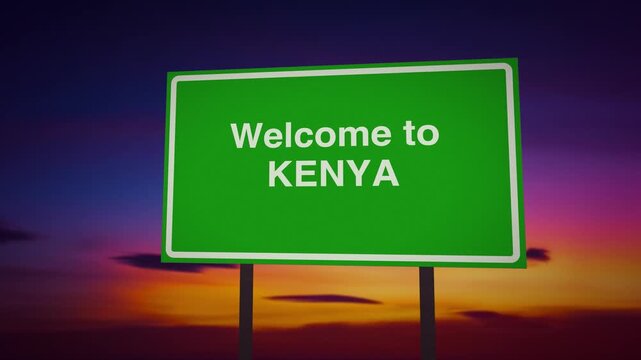 Evening greeting sign with sunset silhouette and gentle illumination Kenya