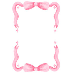 Watercolor Pink Ribbon Frame with Bow, Coquette Frame Boarder illustration