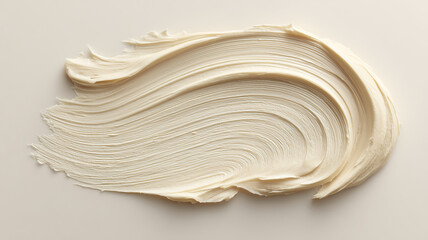 Cream smear on beige background showcasing product texture and smoothness symbolizing skincare, softness and minimal beauty.

