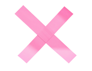 Pink X mark, slanted, slightly shiny, against black