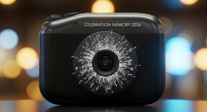 Futuristic black device with glowing circular pattern and bokeh lights