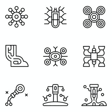 Futuristic Nanotechnology and Microscopic Robot Icons Set Keywords: nanotechnology, microbot