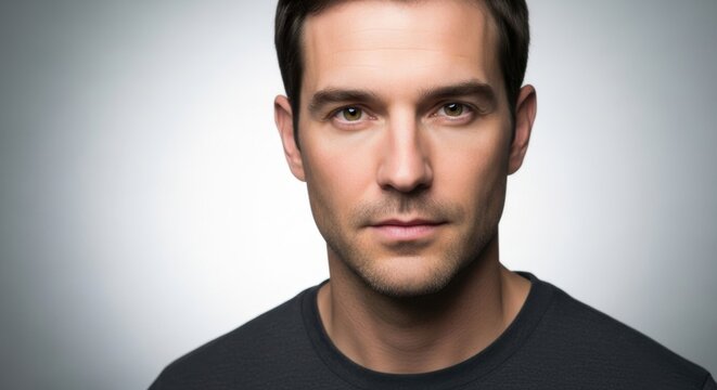 Close-up portrait of a confident young man with intense gaze and