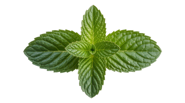 Fresh mint sprig with vibrant green leaves isolated on transparent background
