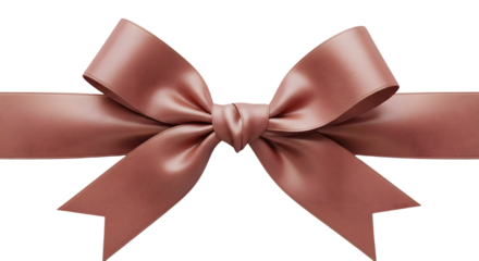 A beautiful dusty rose satin ribbon bow, elegantly tied for gift wrapping or decoration, isolated on a pure white background