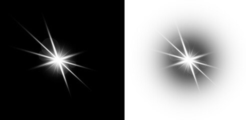 Isolated White Starburst Lens Flare: Bright Light Glow Effect Overlay for Dark and Light Backgrounds ,Isolated White Starburst Lens Flare