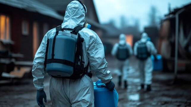 Hazmat team workers providing chemical cleanup decontamination services