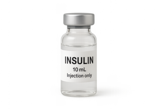 Insulin vial for diabetes treatment on transparent background