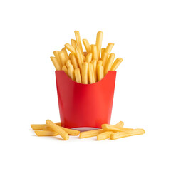 Golden french fries isolated on white background.Clipping path