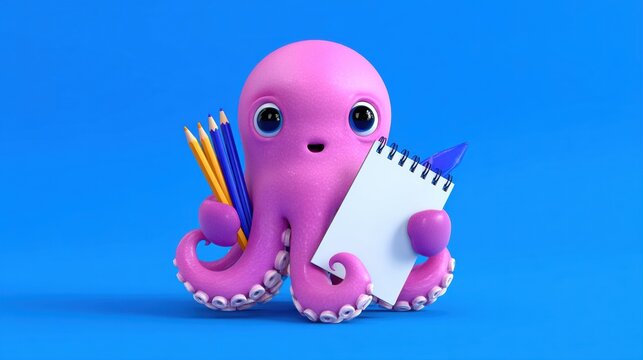 Cute Octopus With Pencil and Notebook Promotes Fun Learning in School Marketing Poster
